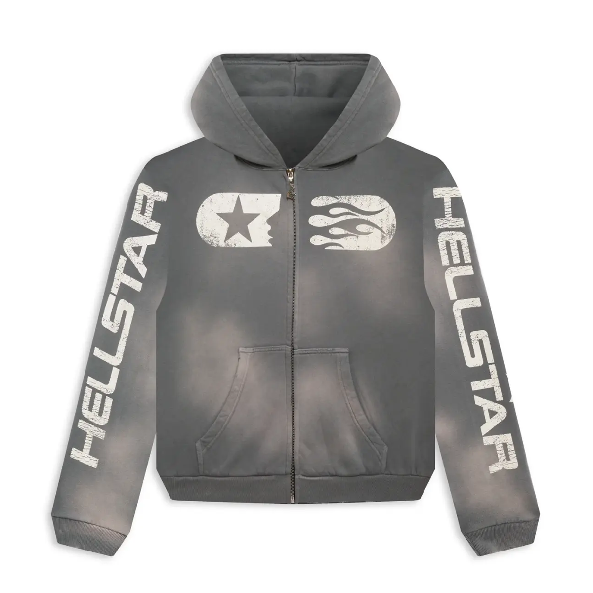 HELLSTAR LOGO ZIP UP HOODED SWEATSHIRT GREY