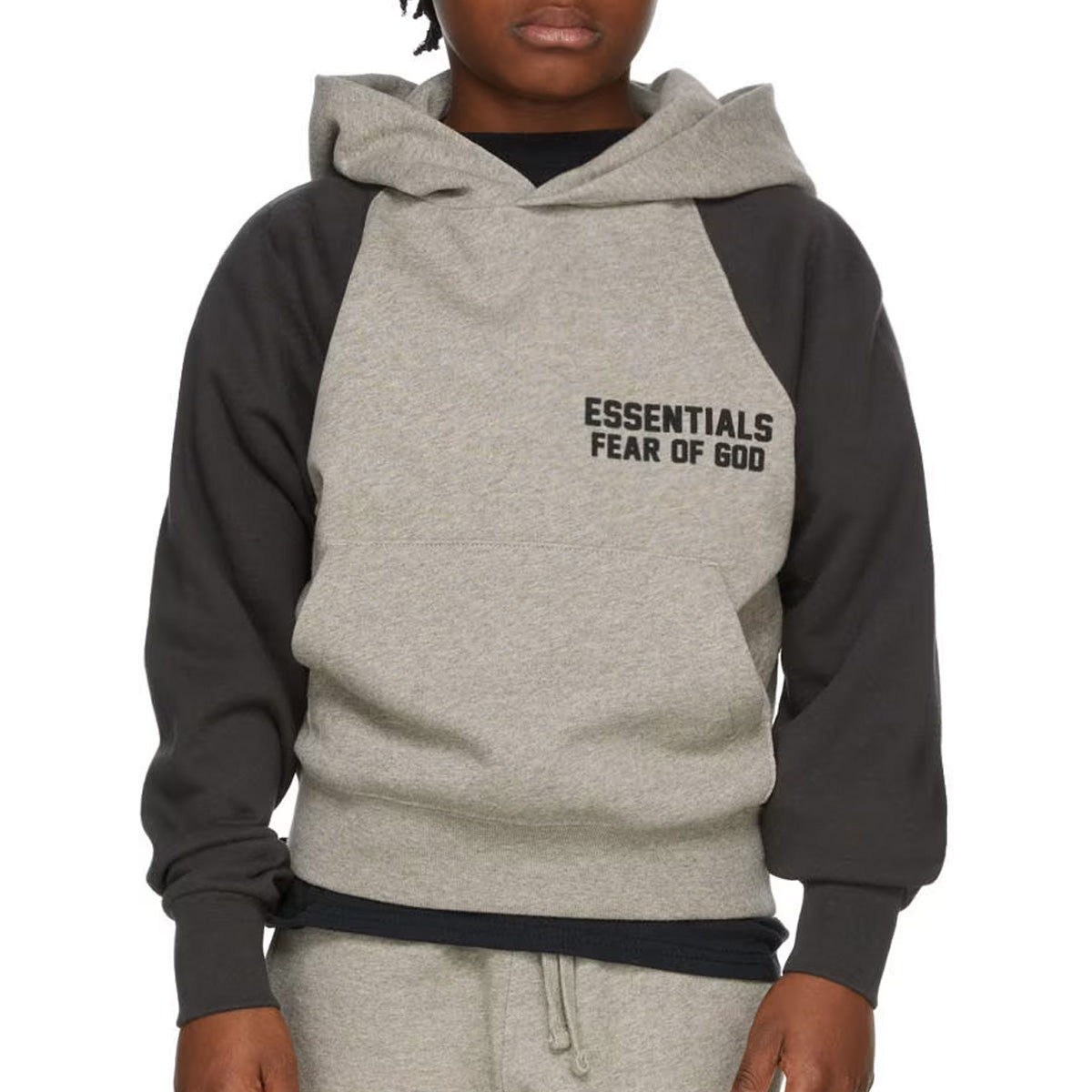 ESSENTIALS KIDS GREY & BLACK RAGLAN HOODIE