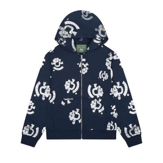 DENIM TEARS ZIP-UP HOODIE NAVY/SILVER