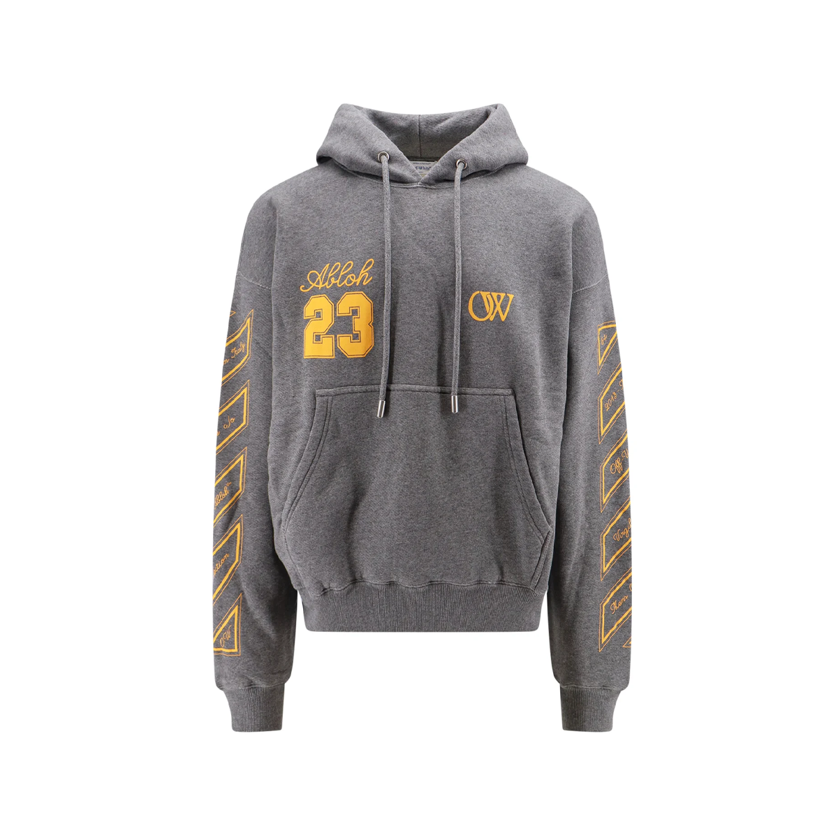 OFF-WHITE LOGO PRINTED DRAWSTRING HOODIE GRAY