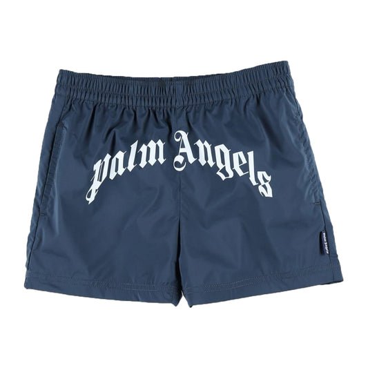 PALM ANGELS BEACHWEAR SHORTS LOGO NAVY BLUE WHITE