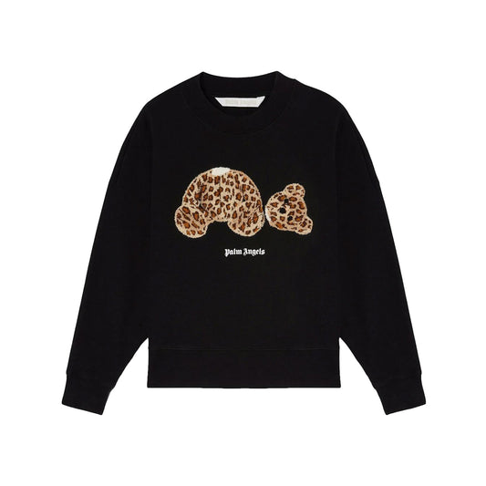 PALM ANGELS LEOPARD BEAR CREW CREWNECK BLACK & BROWN