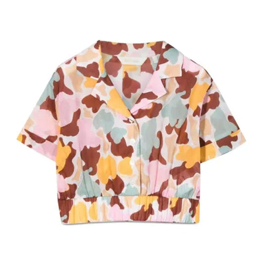PALM ANGELS CROPPED SHIRT AOP CAMU PINK BEIGE
