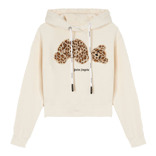 PALM ANGELS LEOPARD BEAR HOODIE OFF WHITE