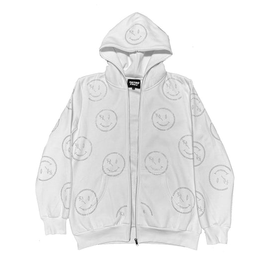 RETROVERT RHINESTONE SMILES ZIP-UP WHITE
